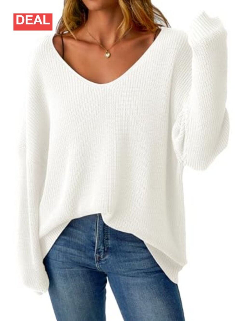 Oversized Off The Shoulder V Neck Pullover Sweater Long Sleeve Chunky Knit